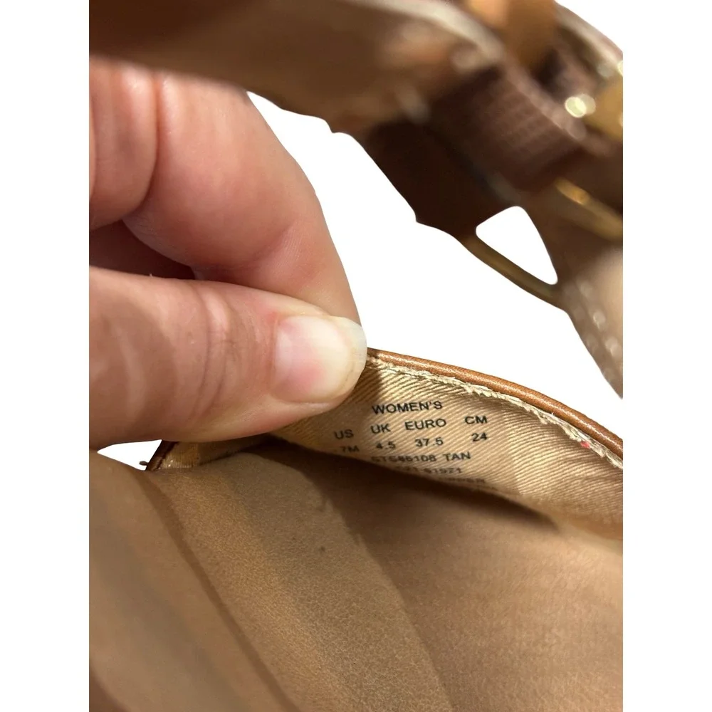 Sperry Plushwave Leather Espadrille Wedge Sandals Size 7M Tan STS85108